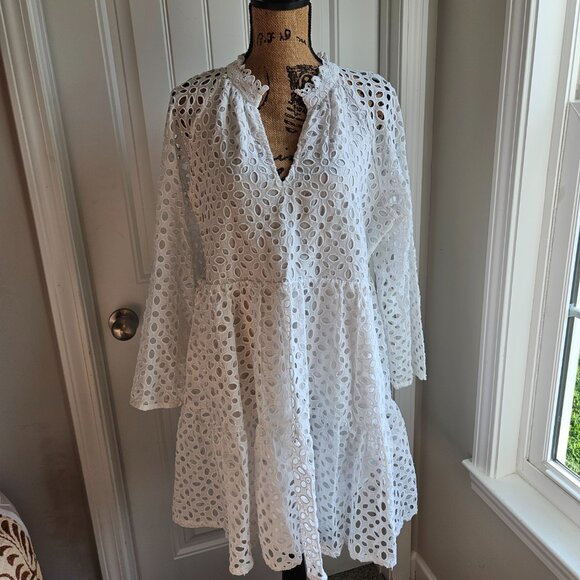 J Crew Tiered Embroidered Eyelet Dress Size L White - Picture 8 of 14